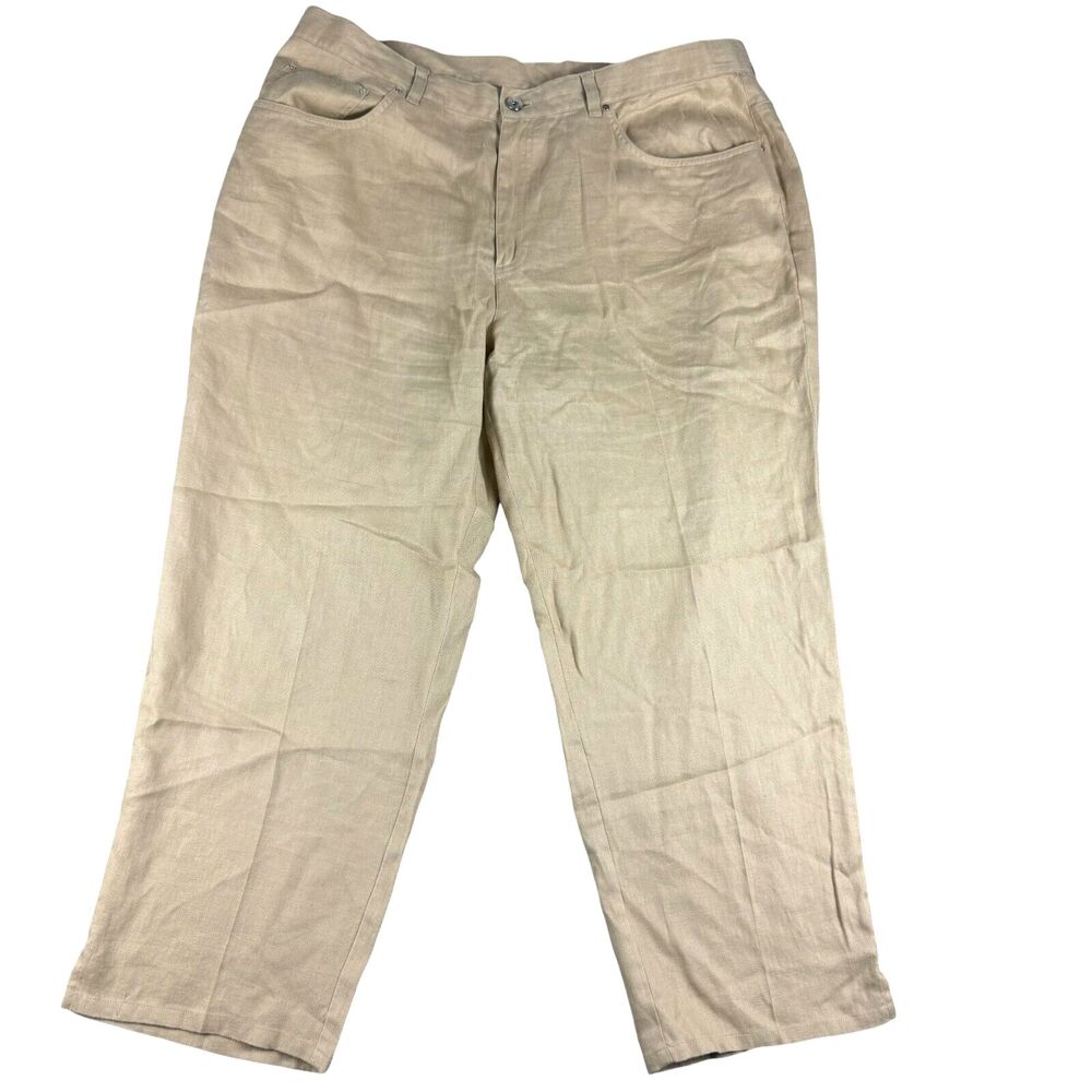 Lauren Ralph Lauren Pants Women’s 18W Tan Linen Wide-Leg Boho Preppy Jeans